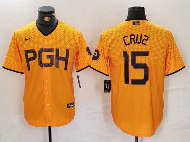 Men%27s Pittsburgh Pirates #15 Oneil Cruz Yellow 2023 City Connect Stitched Jersey->philadelphia phillies->MLB Jersey